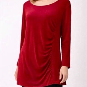 Bright Red Chico's Travelers Long Sleeve Tunic with Ruched Side Feature Size 2